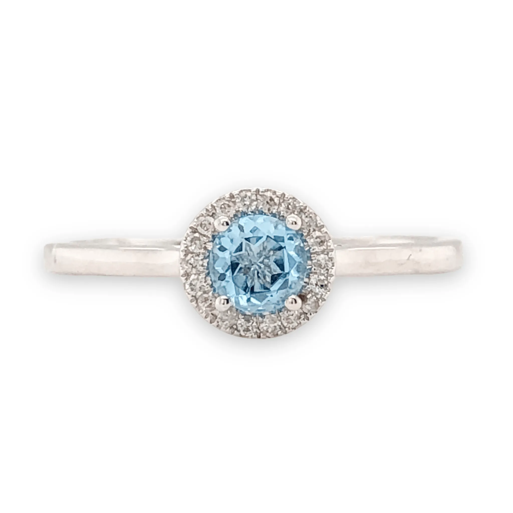 14K W Gold 0.05cttw Diamond 0.30cttw Blue Topaz Halo Ring