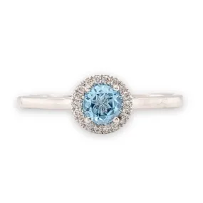 14K W Gold 0.05cttw Diamond 0.30cttw Blue Topaz Halo Ring