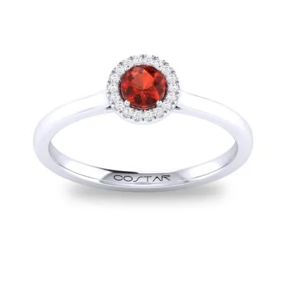 14K W Gold 0.05ctw Diamond 0.30cttw Garnet Round Halo Ring