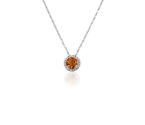 14K W Gold 0.05ctw Diamond 0.35ctw Round Citrine Halo Pendant
