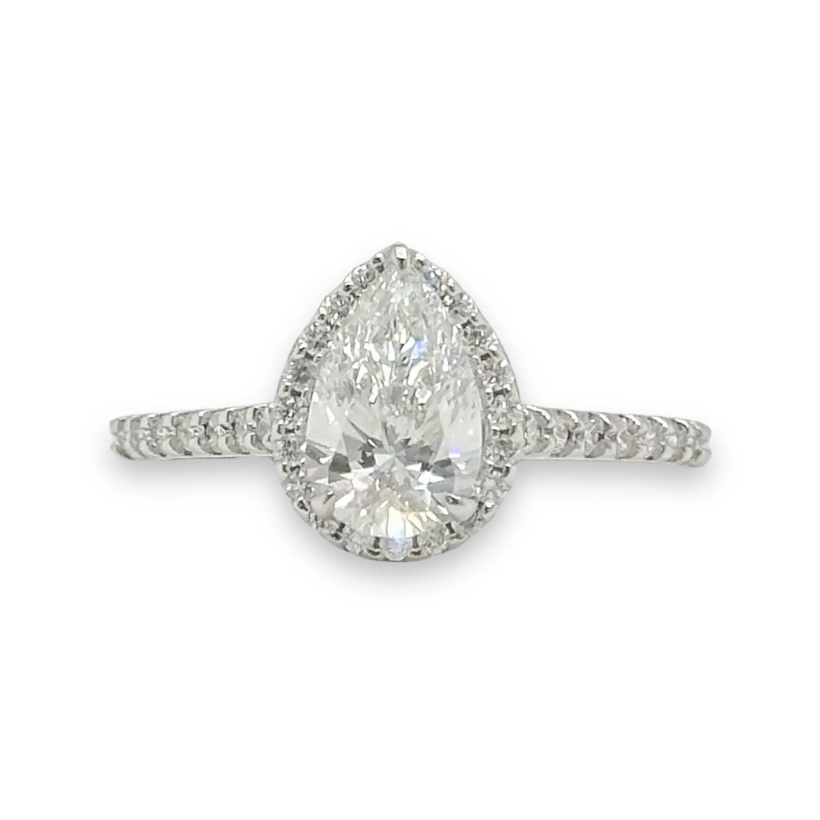 14K W Gold 1.29ctw F/VS2 Lab  Created Pear Halo Diamond Ring