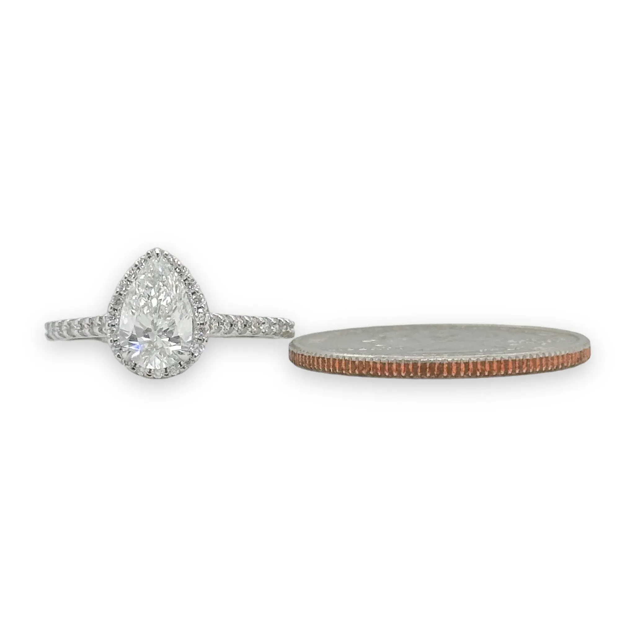14K W Gold 1.29ctw F/VS2 Lab  Created Pear Halo Diamond Ring