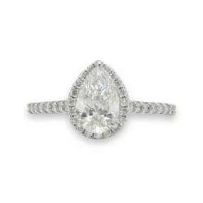 14K W Gold 1.29ctw F/VS2 Lab  Created Pear Halo Diamond Ring