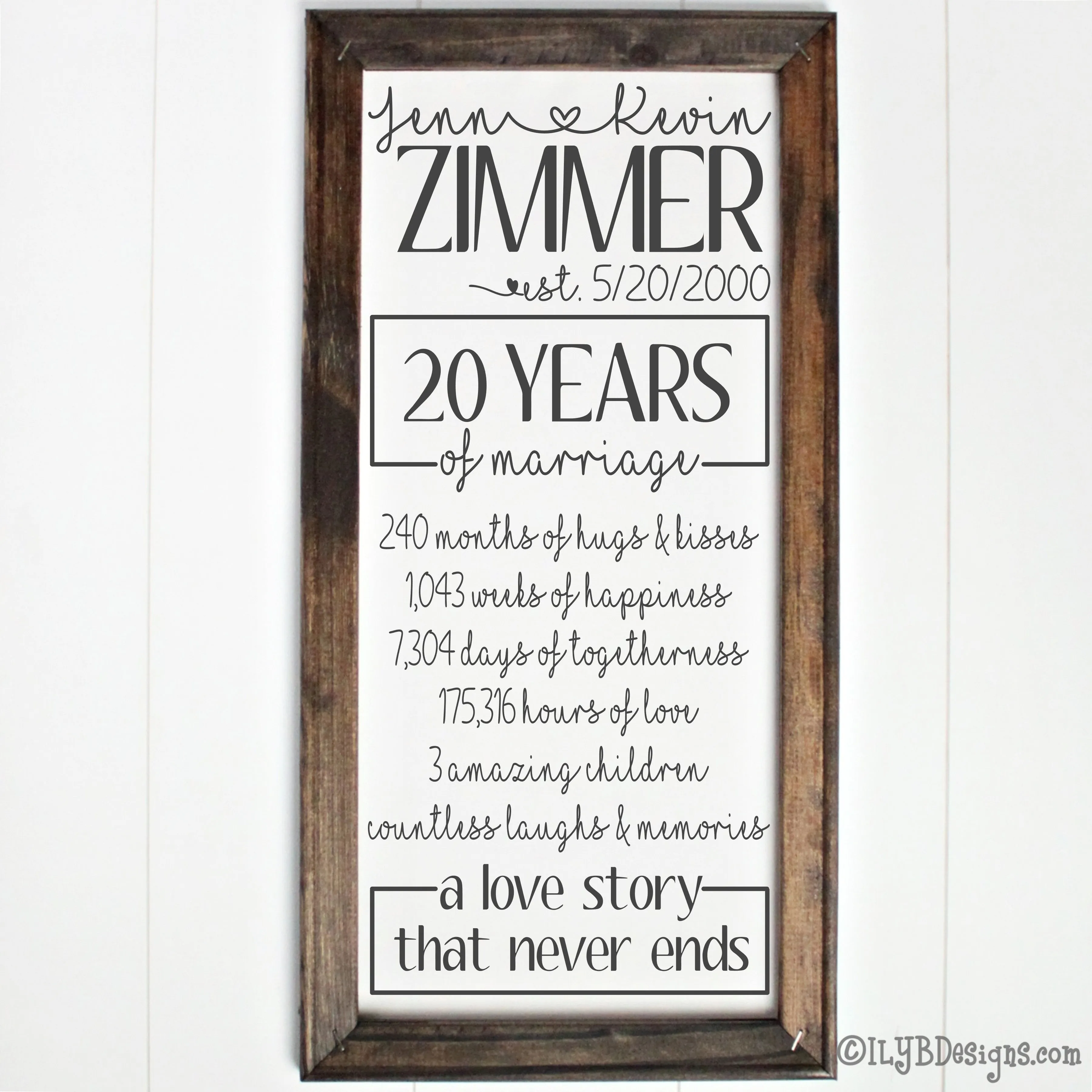 20 YEARS OF MARRIAGE Framed Canvas Sign - Custom Canvas Sign - Personalized Anniversary Sign