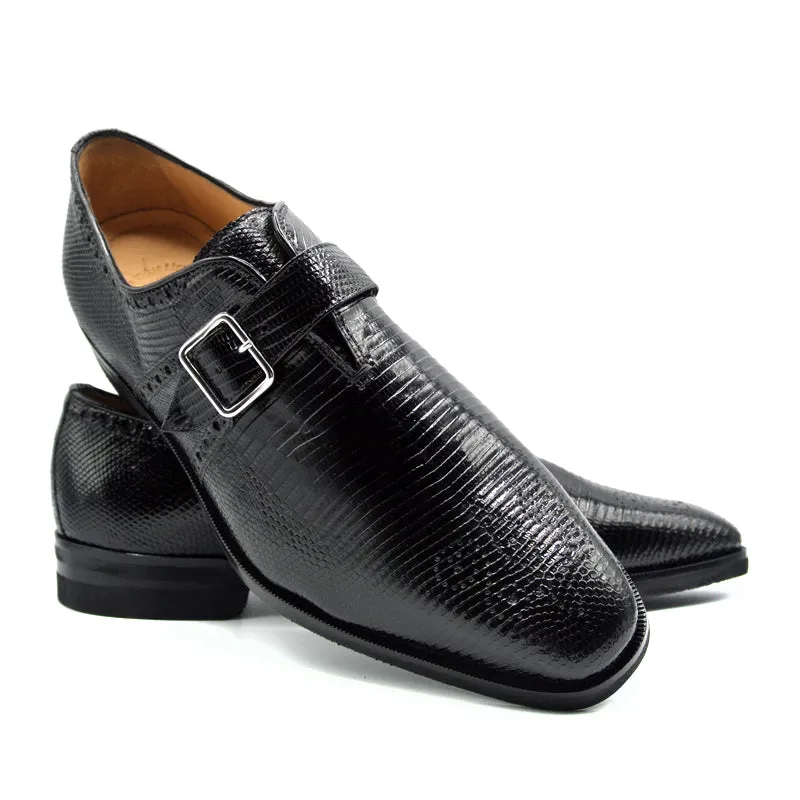 54-505-BLK ANTONIO Teju Lizard Monk Strap, Black