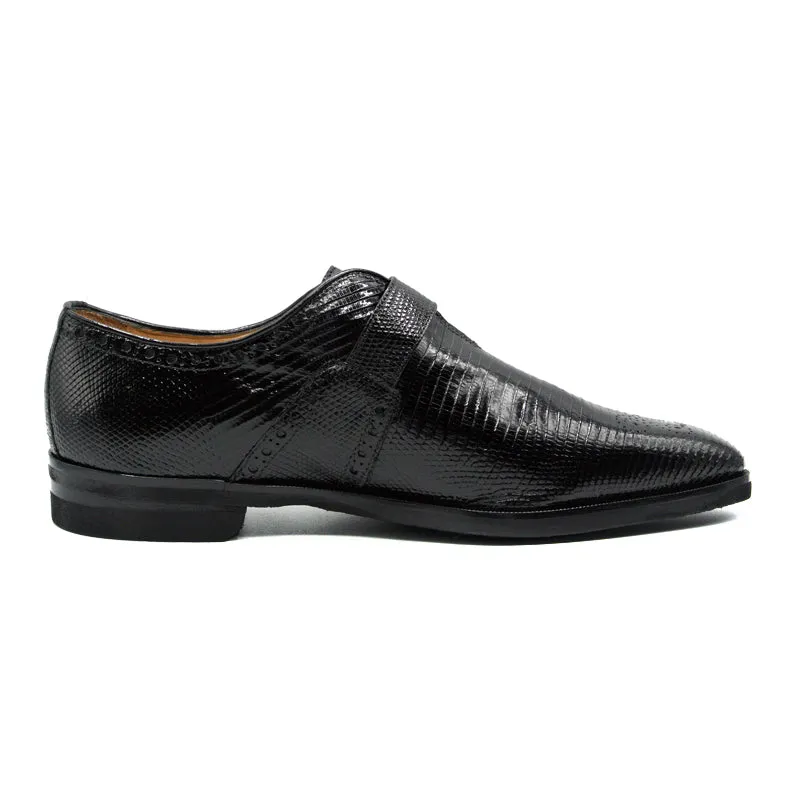54-505-BLK ANTONIO Teju Lizard Monk Strap, Black