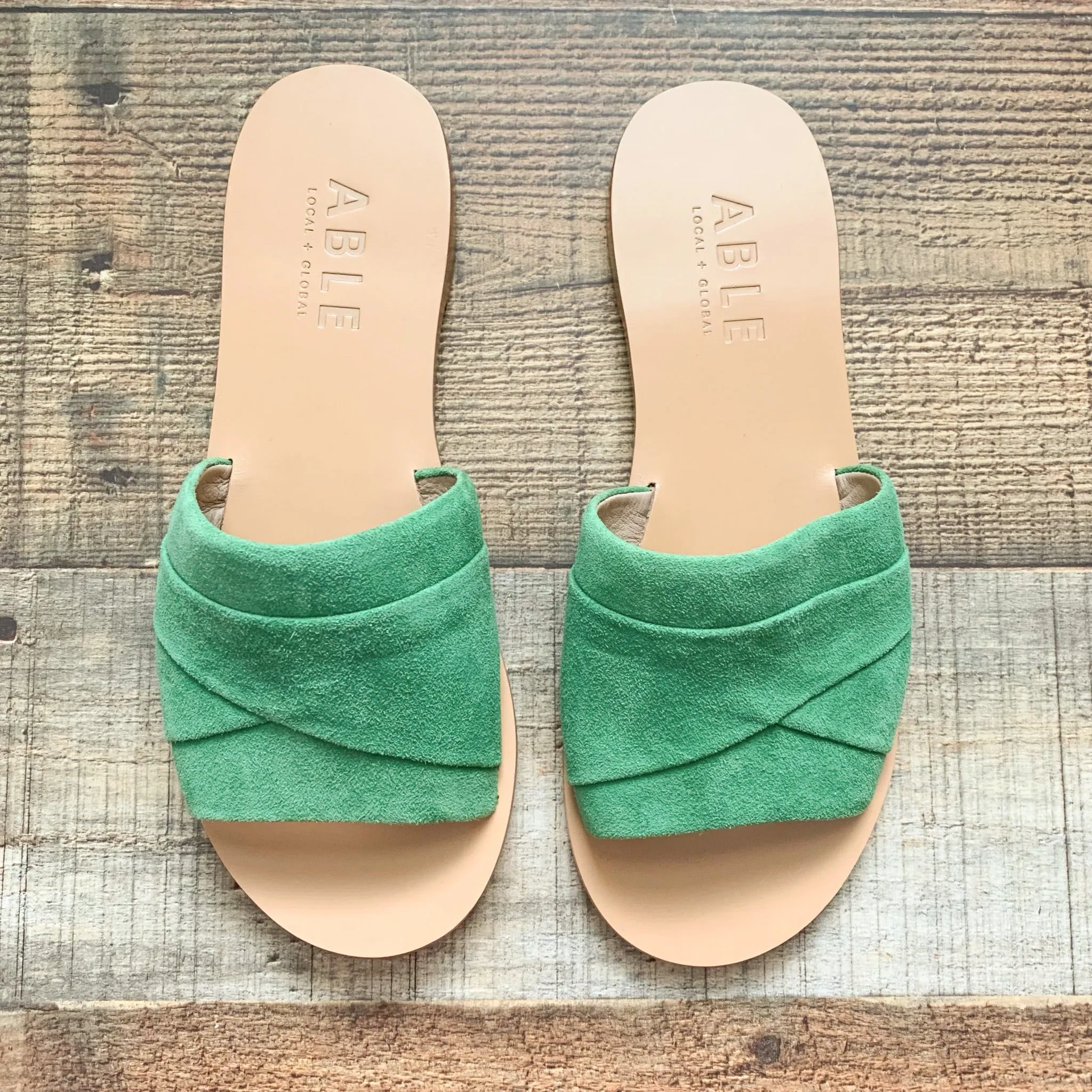 ABLE Green Suede Slip On Sandals NWOT- Size 6.5