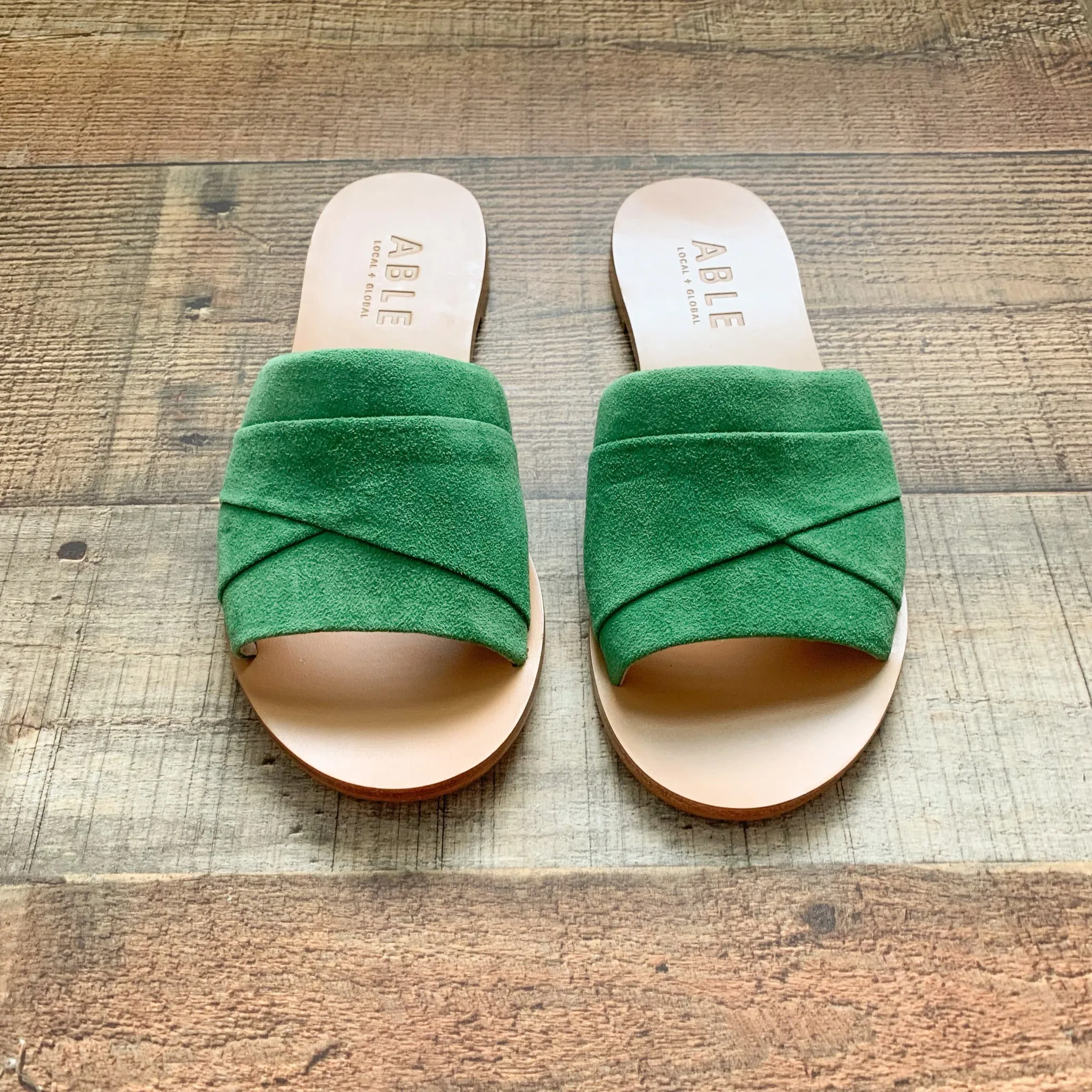 ABLE Green Suede Slip On Sandals NWOT- Size 6.5