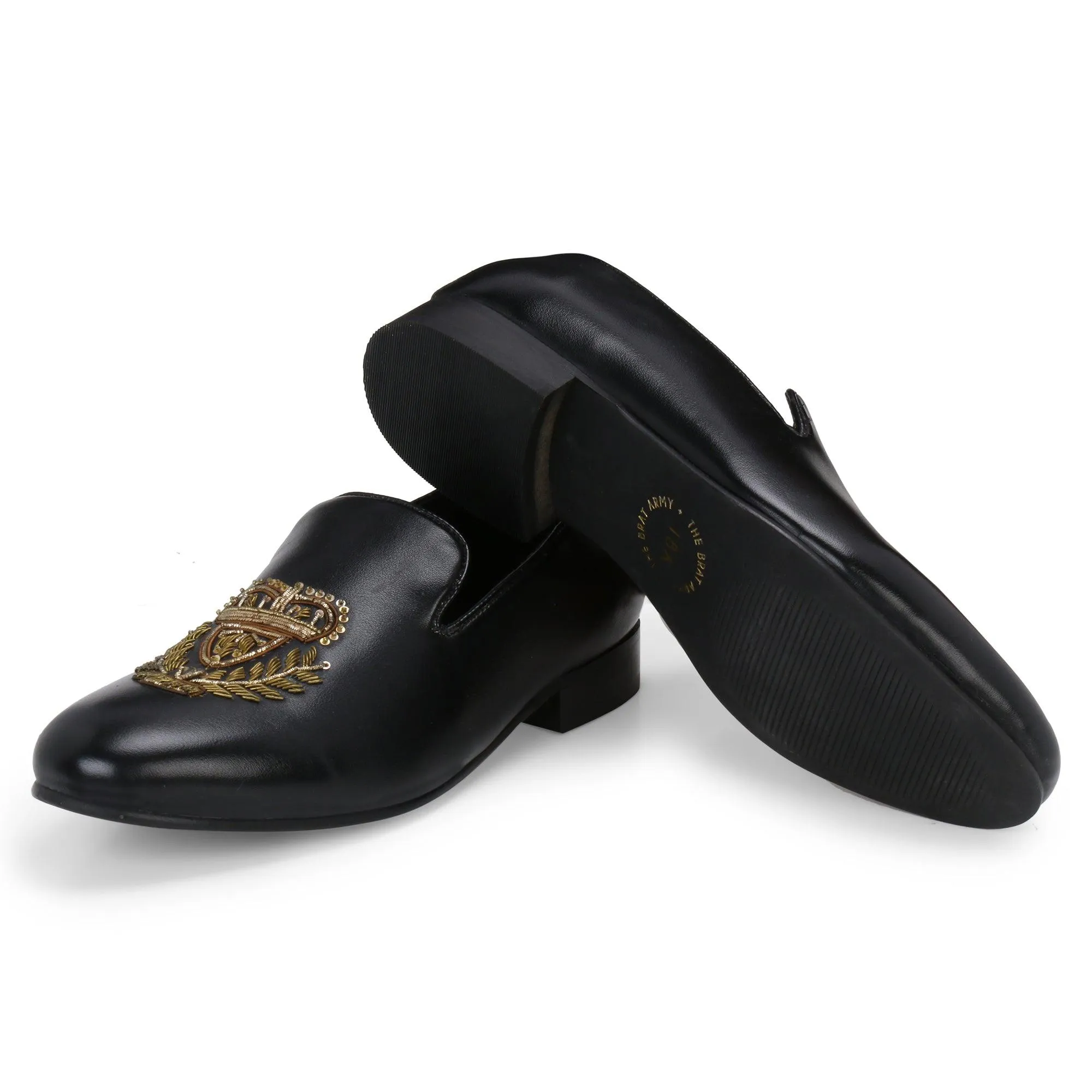 Bern Black Hand-Embroidered Ethnic Slip-Ons