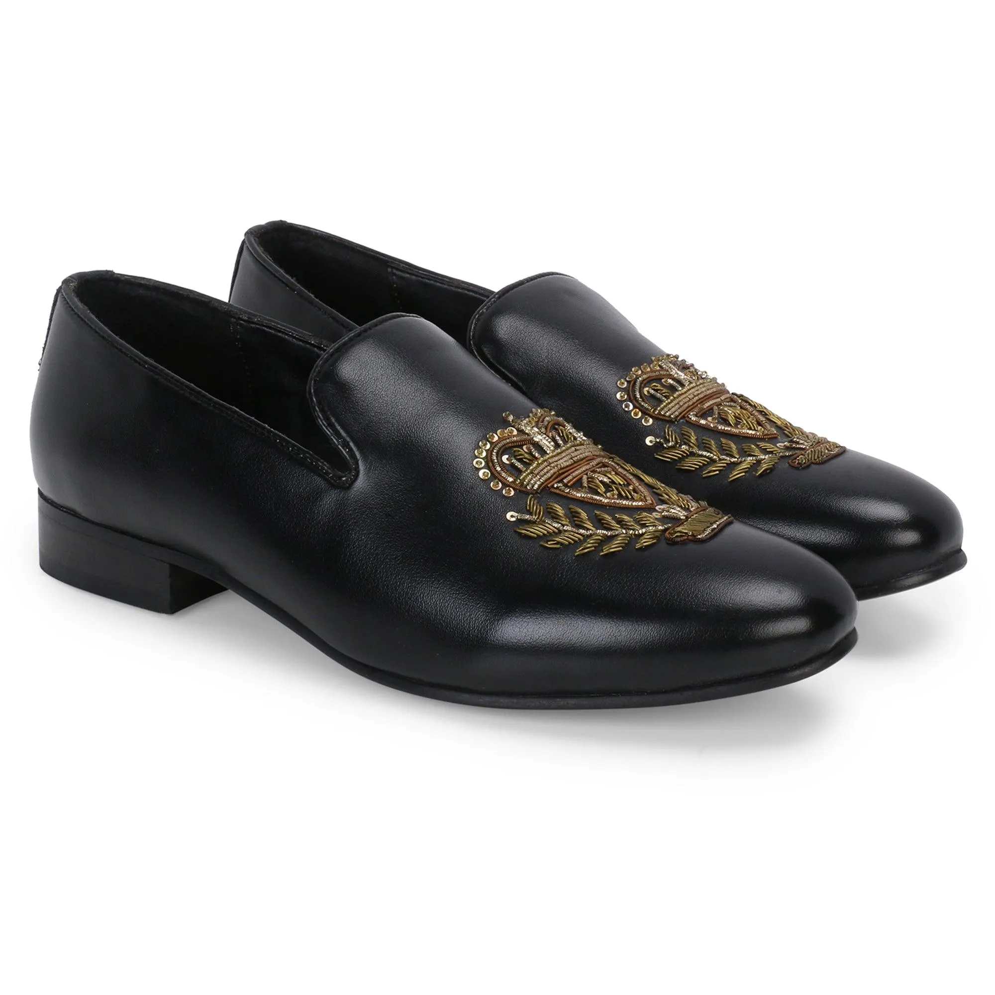 Bern Black Hand-Embroidered Ethnic Slip-Ons