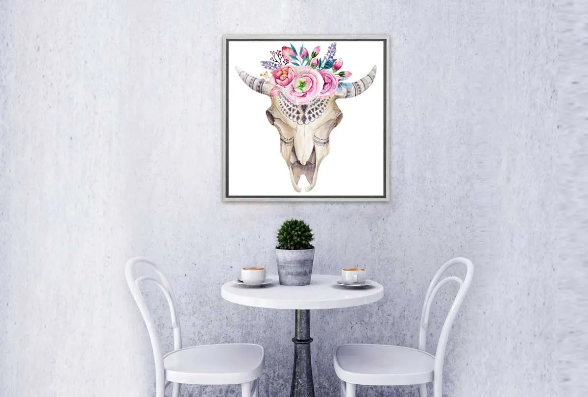Boho Tribal Floral Skull | Canvas Wall Art Print