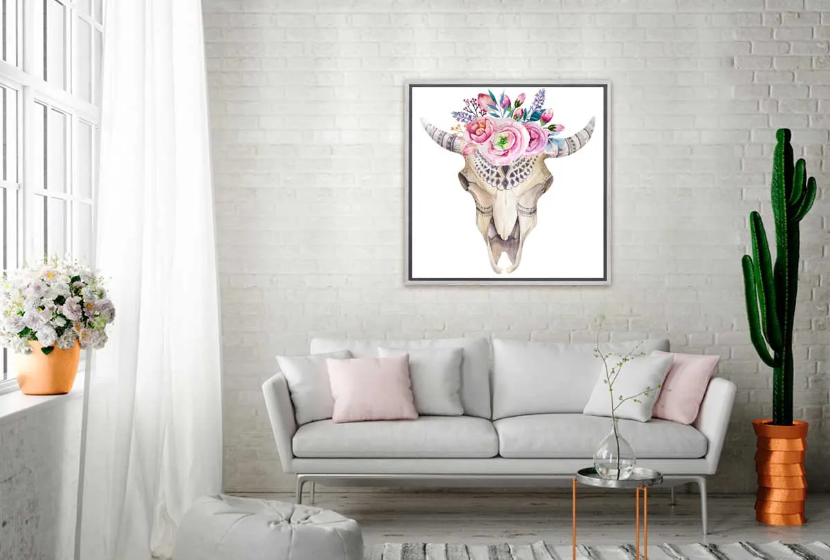 Boho Tribal Floral Skull | Canvas Wall Art Print