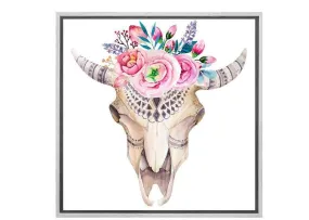 Boho Tribal Floral Skull | Canvas Wall Art Print