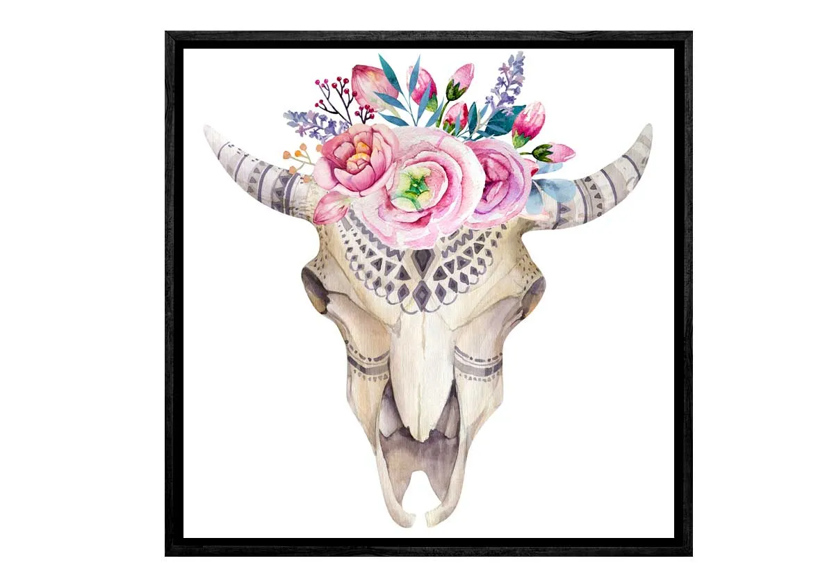 Boho Tribal Floral Skull | Canvas Wall Art Print