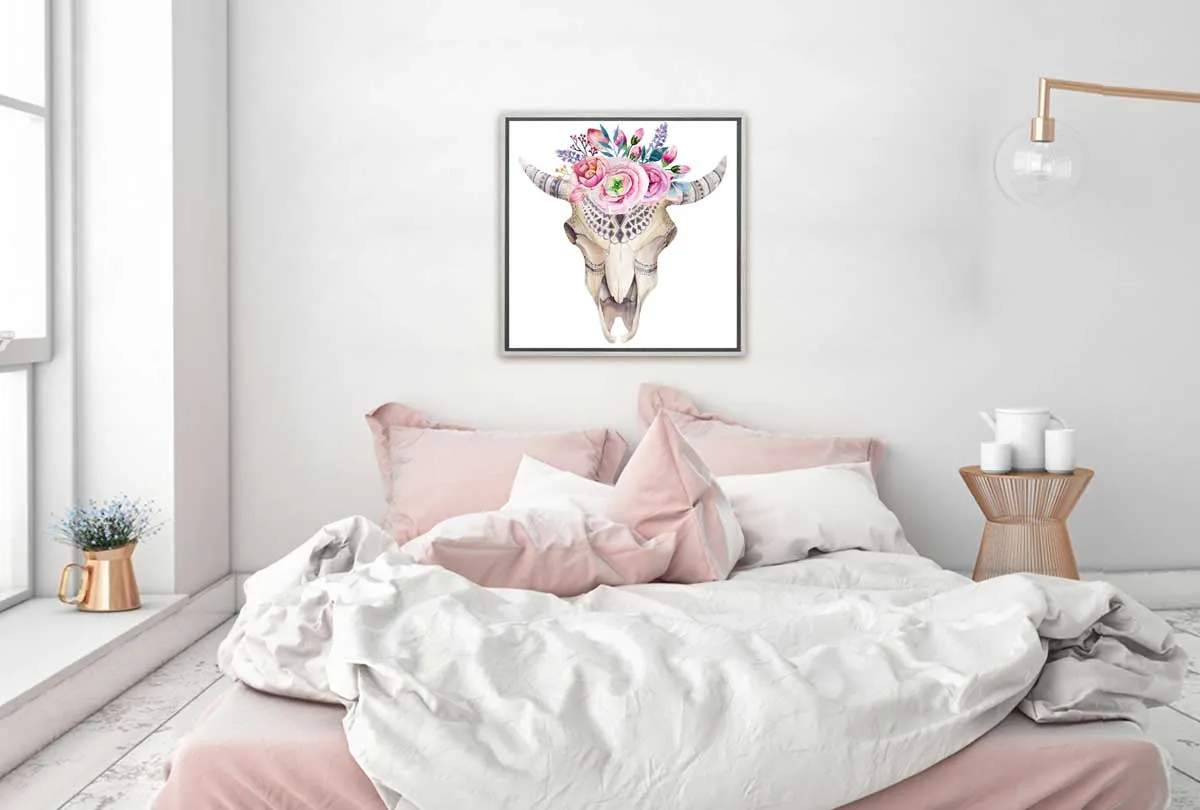 Boho Tribal Floral Skull | Canvas Wall Art Print