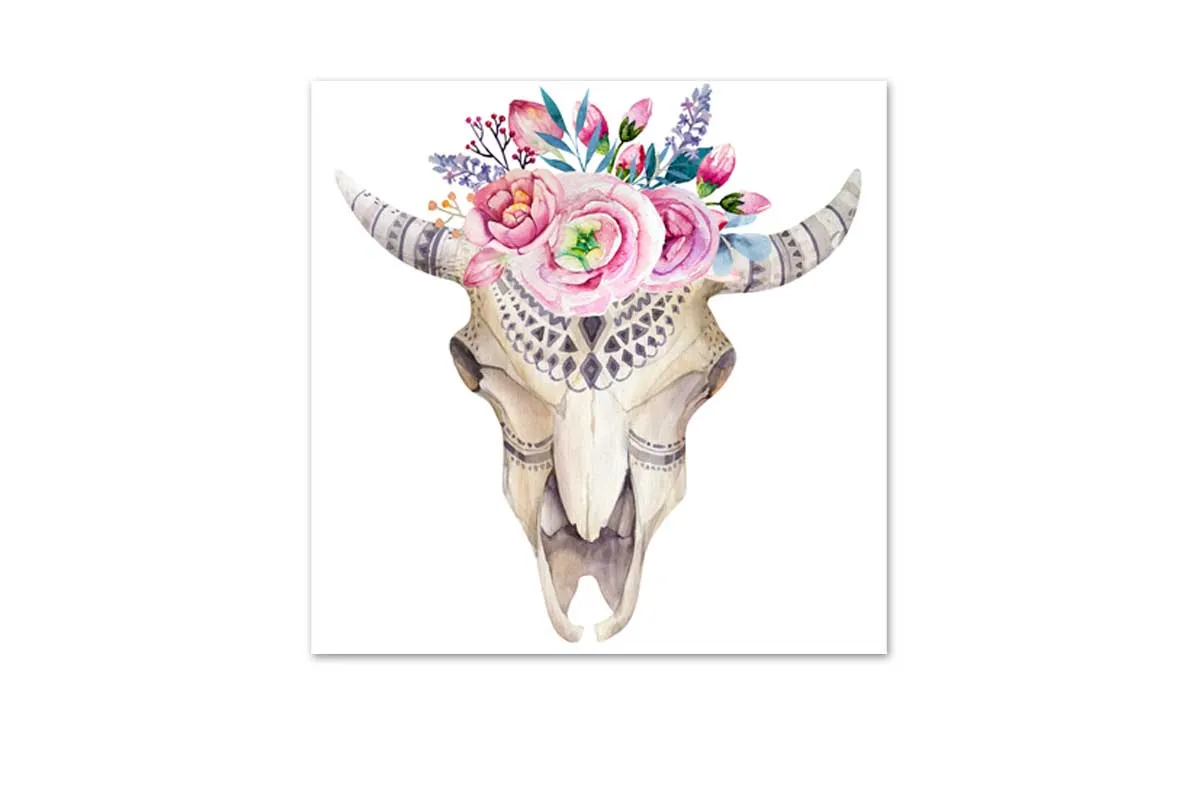 Boho Tribal Floral Skull | Canvas Wall Art Print