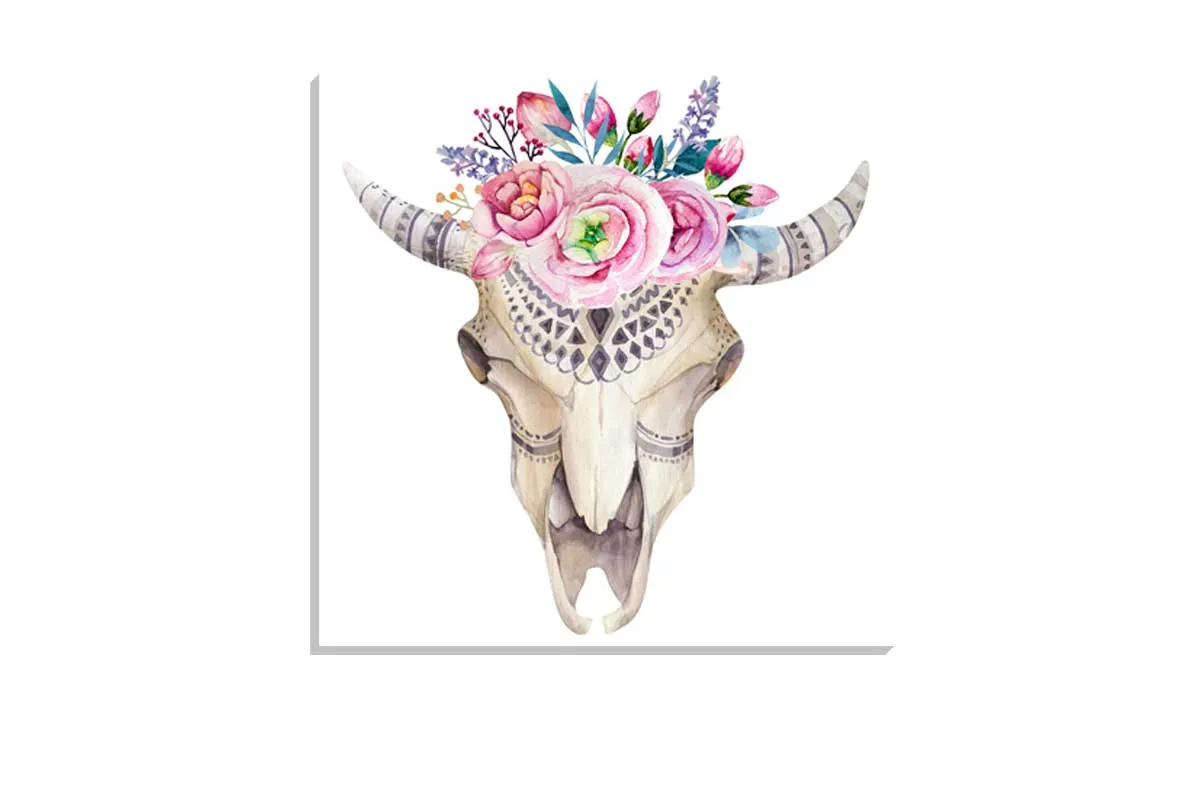 Boho Tribal Floral Skull | Canvas Wall Art Print