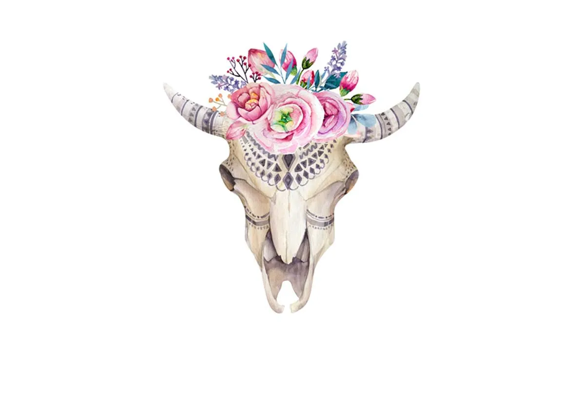 Boho Tribal Floral Skull | Canvas Wall Art Print