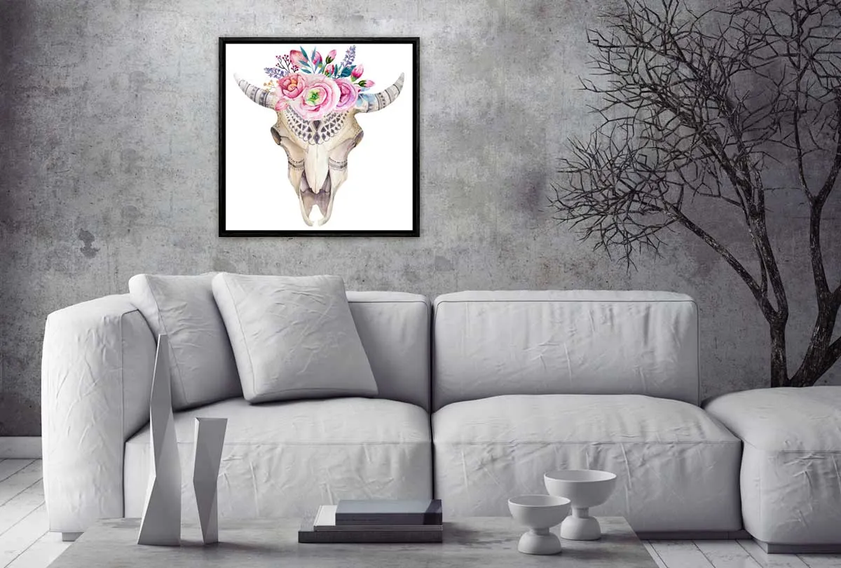 Boho Tribal Floral Skull | Canvas Wall Art Print