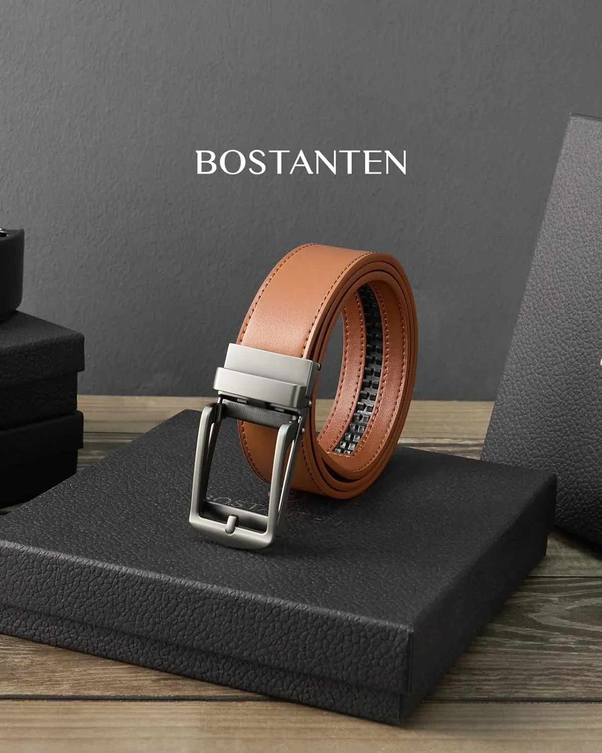 BOSTANTEN Belt Men Leather Reversible Belts for Men 1 3/8" for Casual Golf Dress Pants, Two-in-One Belt Gift