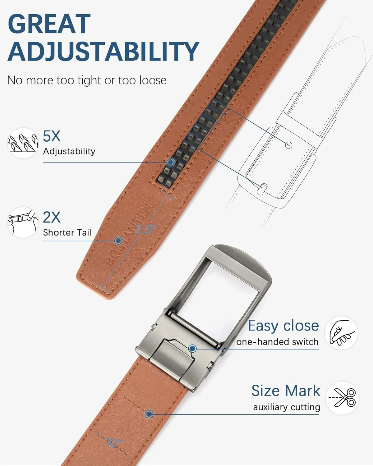 BOSTANTEN Belt Men Leather Reversible Belts for Men 1 3/8" for Casual Golf Dress Pants, Two-in-One Belt Gift