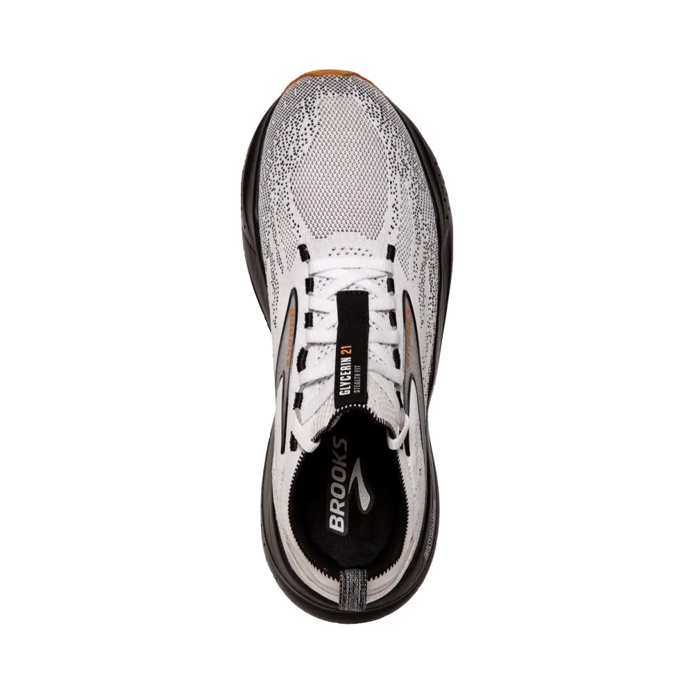 Brooks Men's Glycerin StealthFit GTS 21 Sneaker in White/Grey/Black