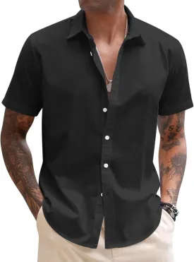 COOFANDY Men's Linen Casual Short Sleeve Shirt Button Down Summer Beach Wedding Shirts