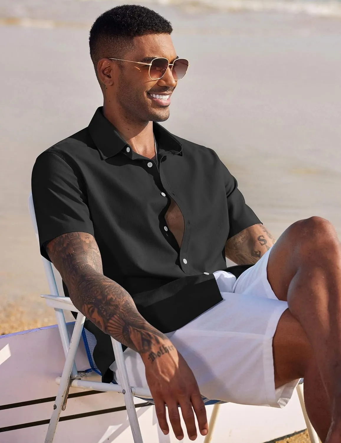 COOFANDY Men's Linen Casual Short Sleeve Shirt Button Down Summer Beach Wedding Shirts