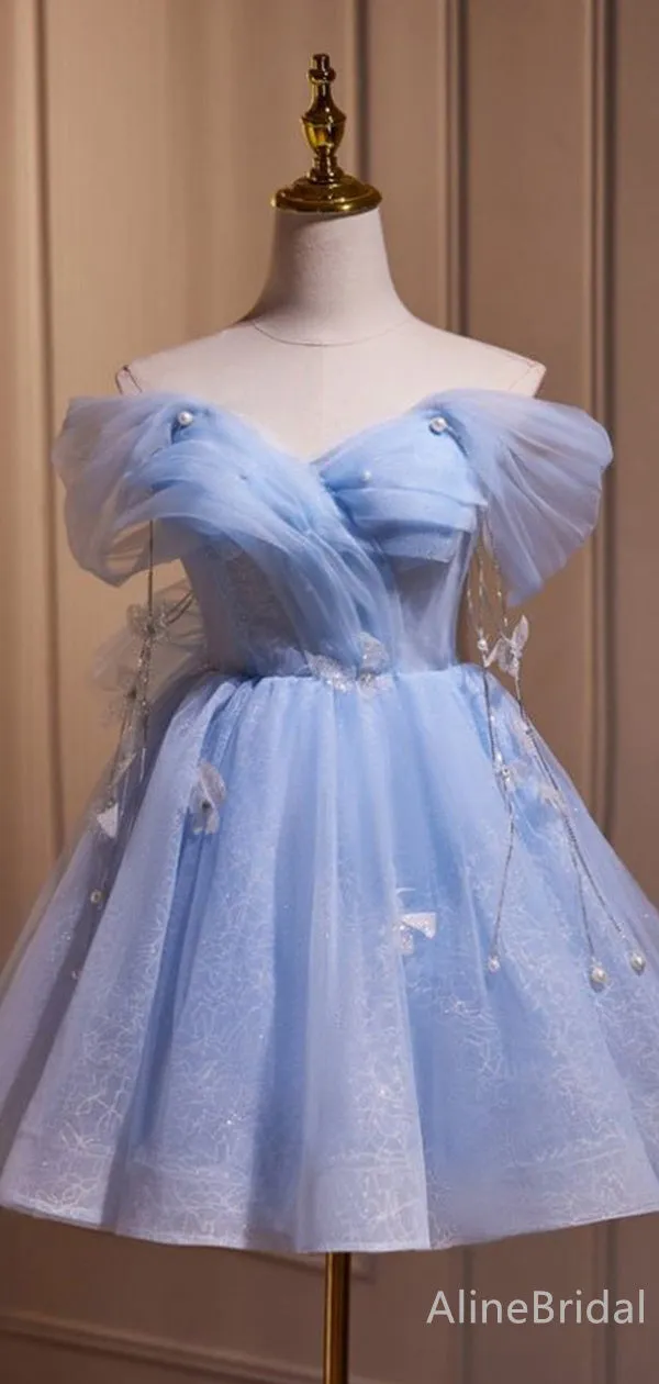 Elegant V-neck Off-Shoulder A-line Short Mini Homecoming Dress, HD32701