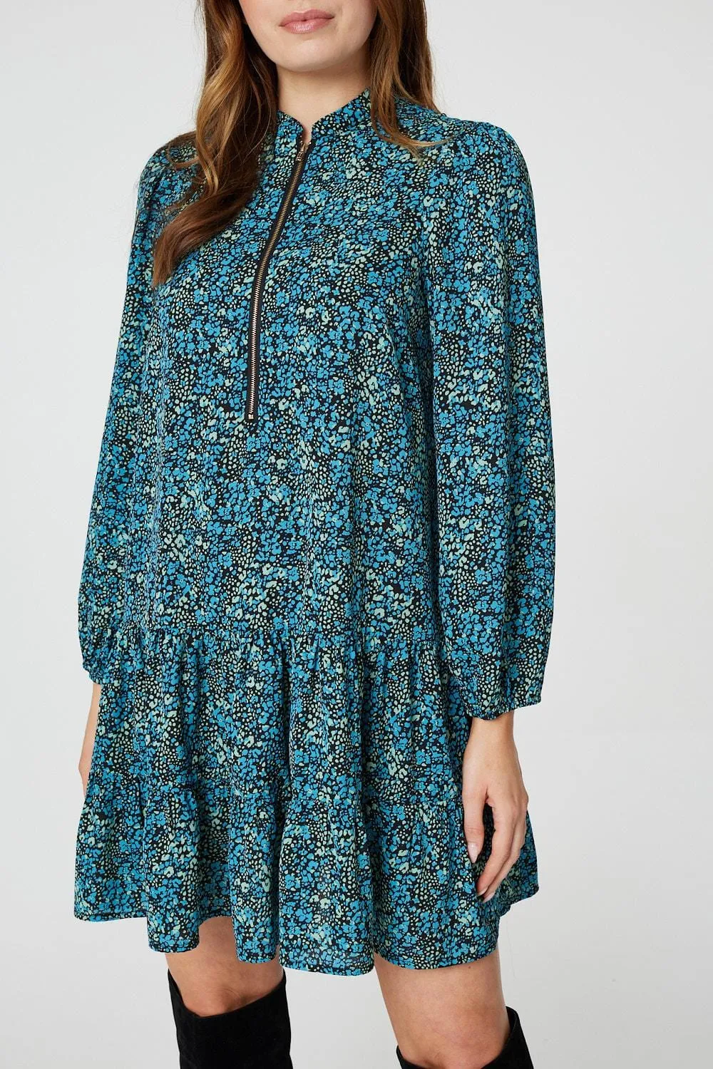 Floral Zip Front Short Dress