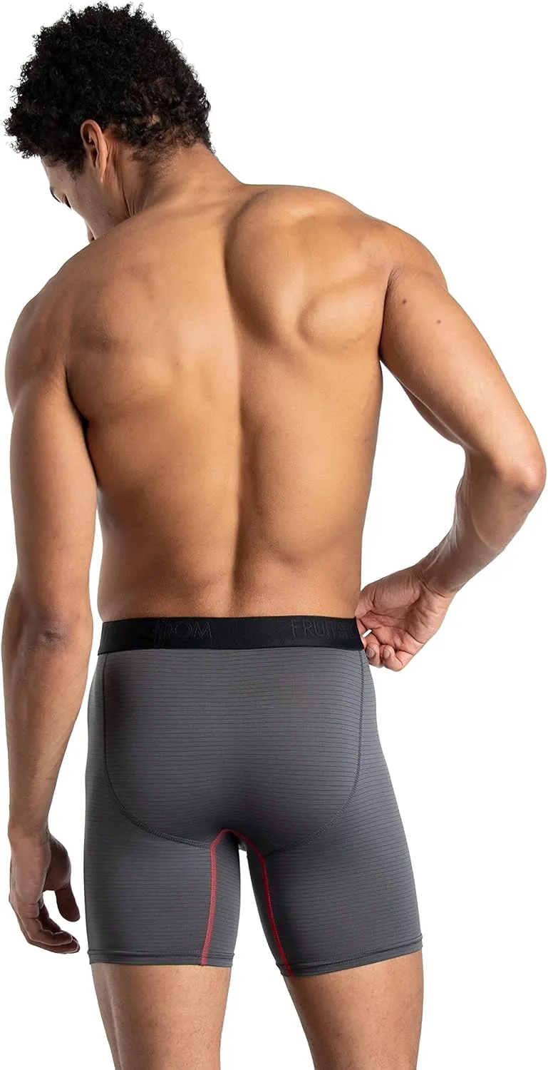 Fruit of the Loom Men's 4-Way Stretch Boxer Briefs | Lightweight & Moisture Wicking Underwear | Long, Regular Leg & Trunk