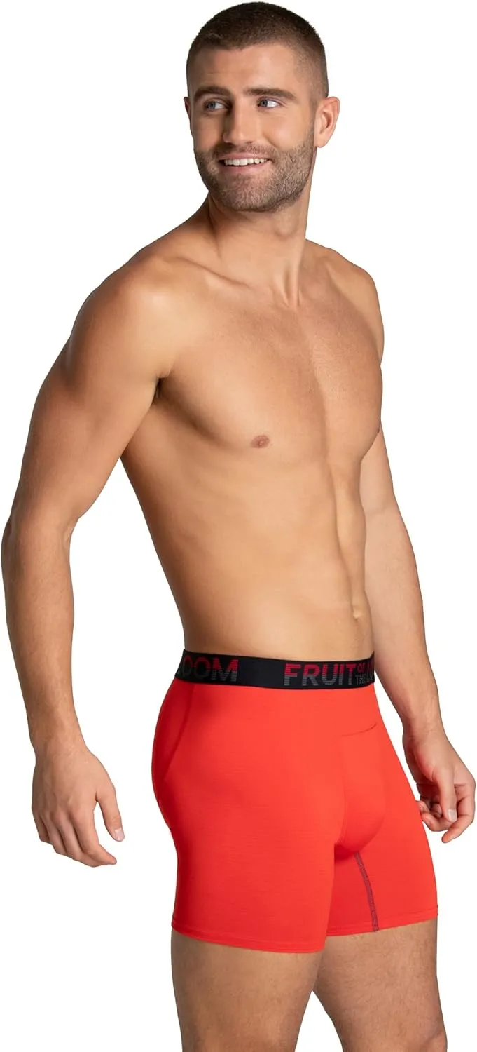 Fruit of the Loom Men's 4-Way Stretch Boxer Briefs | Lightweight & Moisture Wicking Underwear | Long, Regular Leg & Trunk