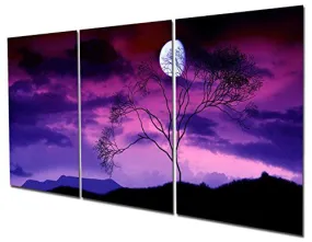 Gardenia Art - Moon on Trees At Night Canvas Wall Art Paintings Purple and Blue Abstract Landscape Artwork for Home and Office Decoration, 16X24'' Per Piece, Stretched and Framed