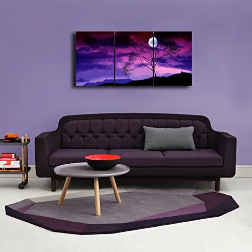 Gardenia Art - Moon on Trees At Night Canvas Wall Art Paintings Purple and Blue Abstract Landscape Artwork for Home and Office Decoration, 16X24'' Per Piece, Stretched and Framed