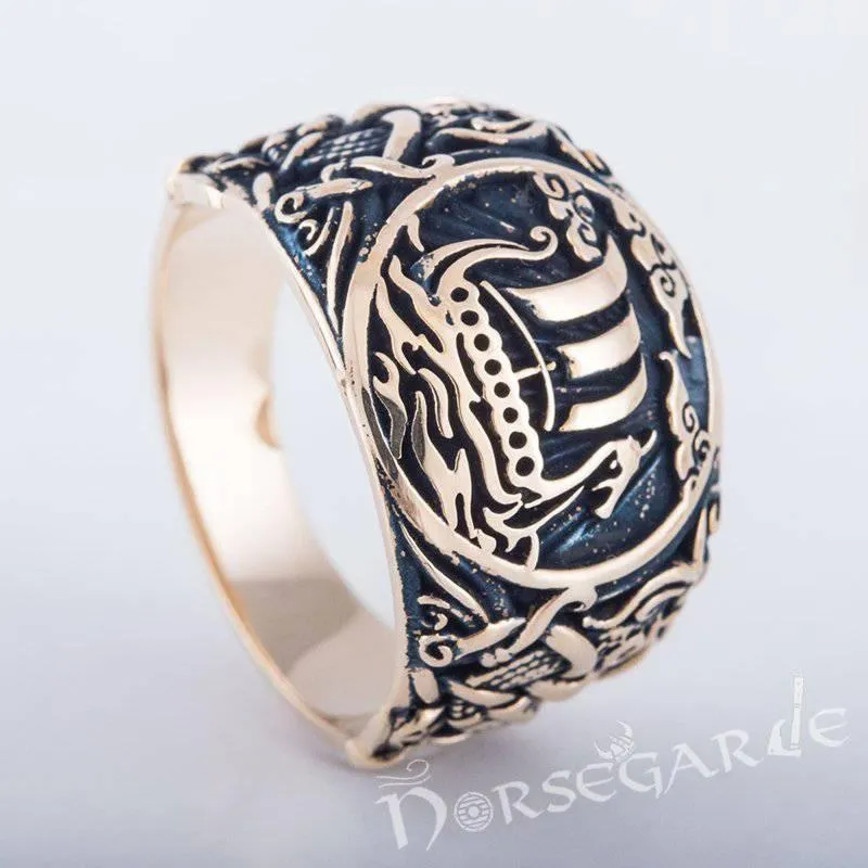 Handcrafted Drakkar Mammen Style Ring - Bronze