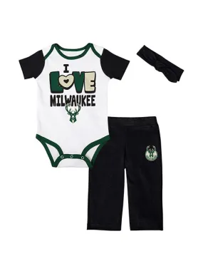 Infant Outerstuff Love & Basketball Milwaukee Bucks 3-Piece Onesie Set