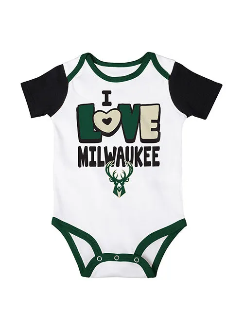 Infant Outerstuff Love & Basketball Milwaukee Bucks 3-Piece Onesie Set