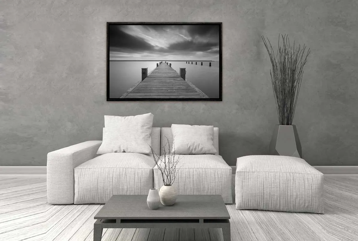 Lake Jetty in Black & White | Canvas Wall Art Print