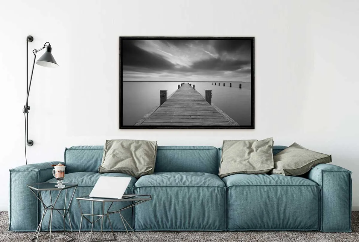 Lake Jetty in Black & White | Canvas Wall Art Print