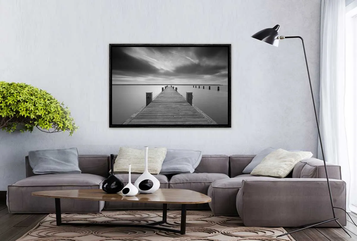 Lake Jetty in Black & White | Canvas Wall Art Print