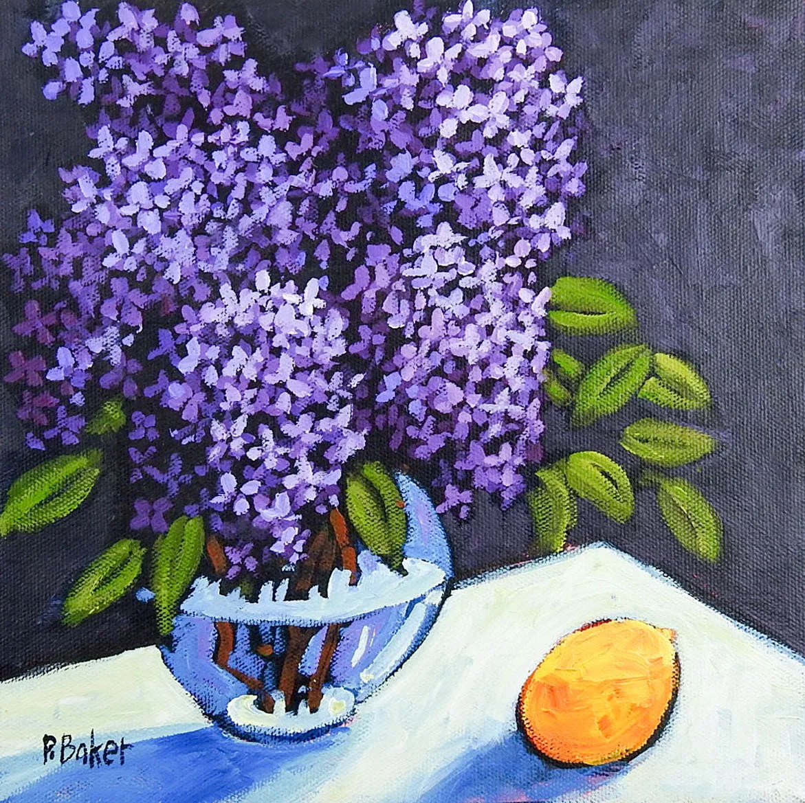 Lilacs & Lemon Still Life Painting by Patty Baker