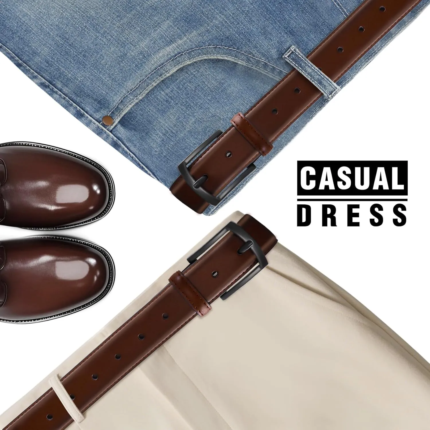 Men's Belt Genuine Leather Belt for Men Dress Casual Golf Jeans Pants 1 3/8"