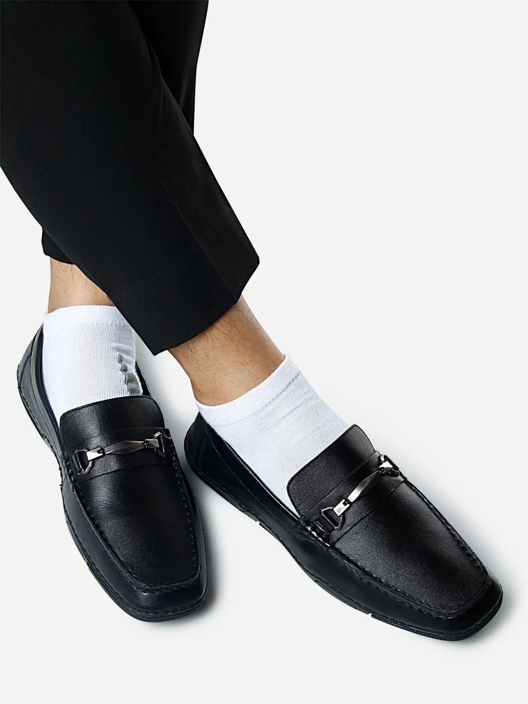 Men's Black Metal Trim Formal Slip On (ID2144)