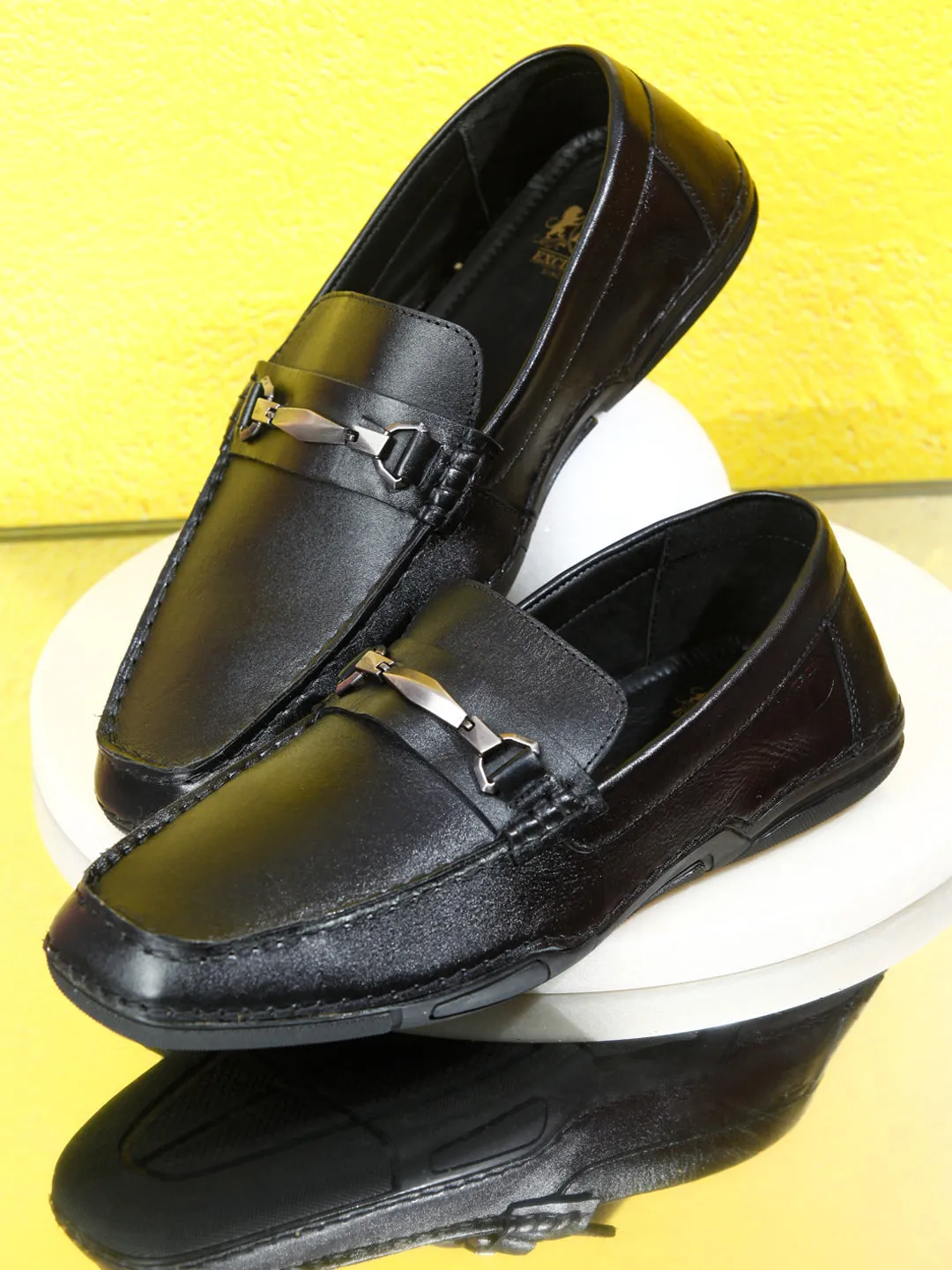 Men's Black Metal Trim Formal Slip On (ID2144)