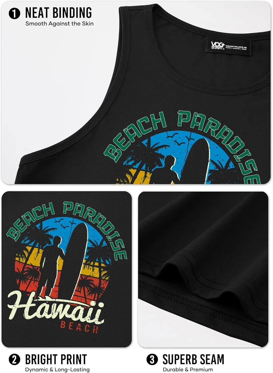 Mens Hawaiian Beach Tank Tops Summer Vacation Muscle Top Graphic Sleeveless Shirts (S-3XL)