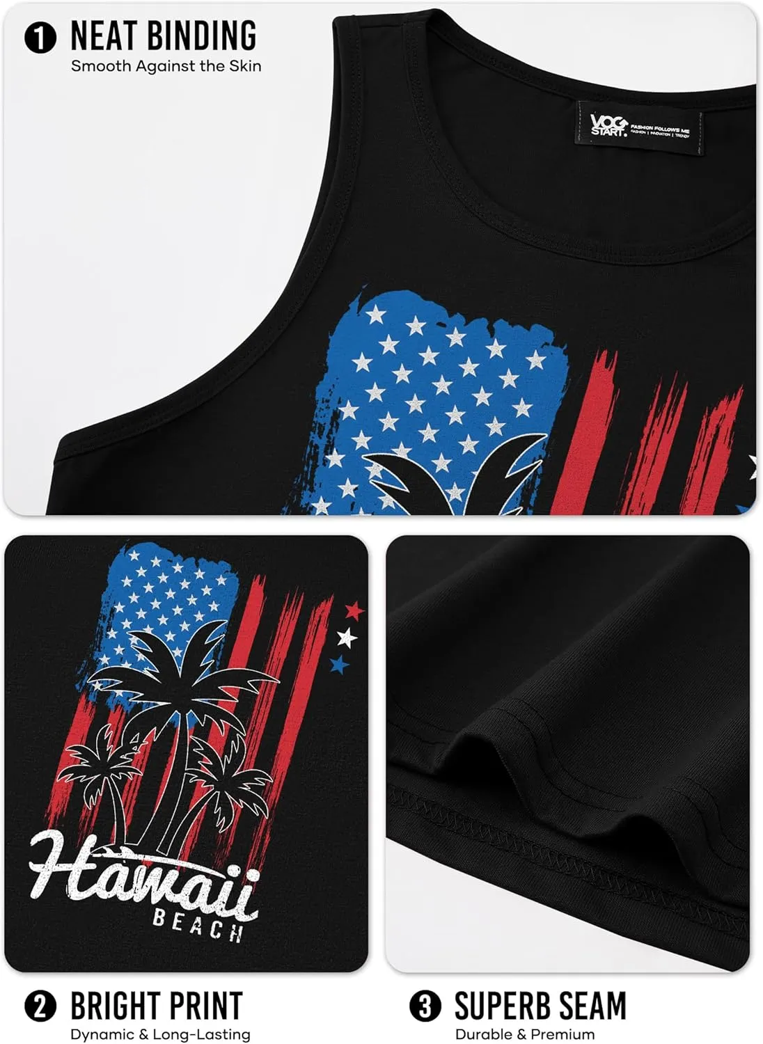 Mens Hawaiian Beach Tank Tops Summer Vacation Muscle Top Graphic Sleeveless Shirts (S-3XL)