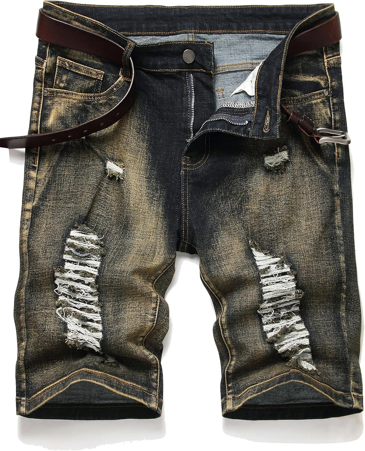Men's Ripped Denim Shorts - Distressed Slim Fit Jean Shorts for Men, Casual Straight Fit Summer Ripped Shorts