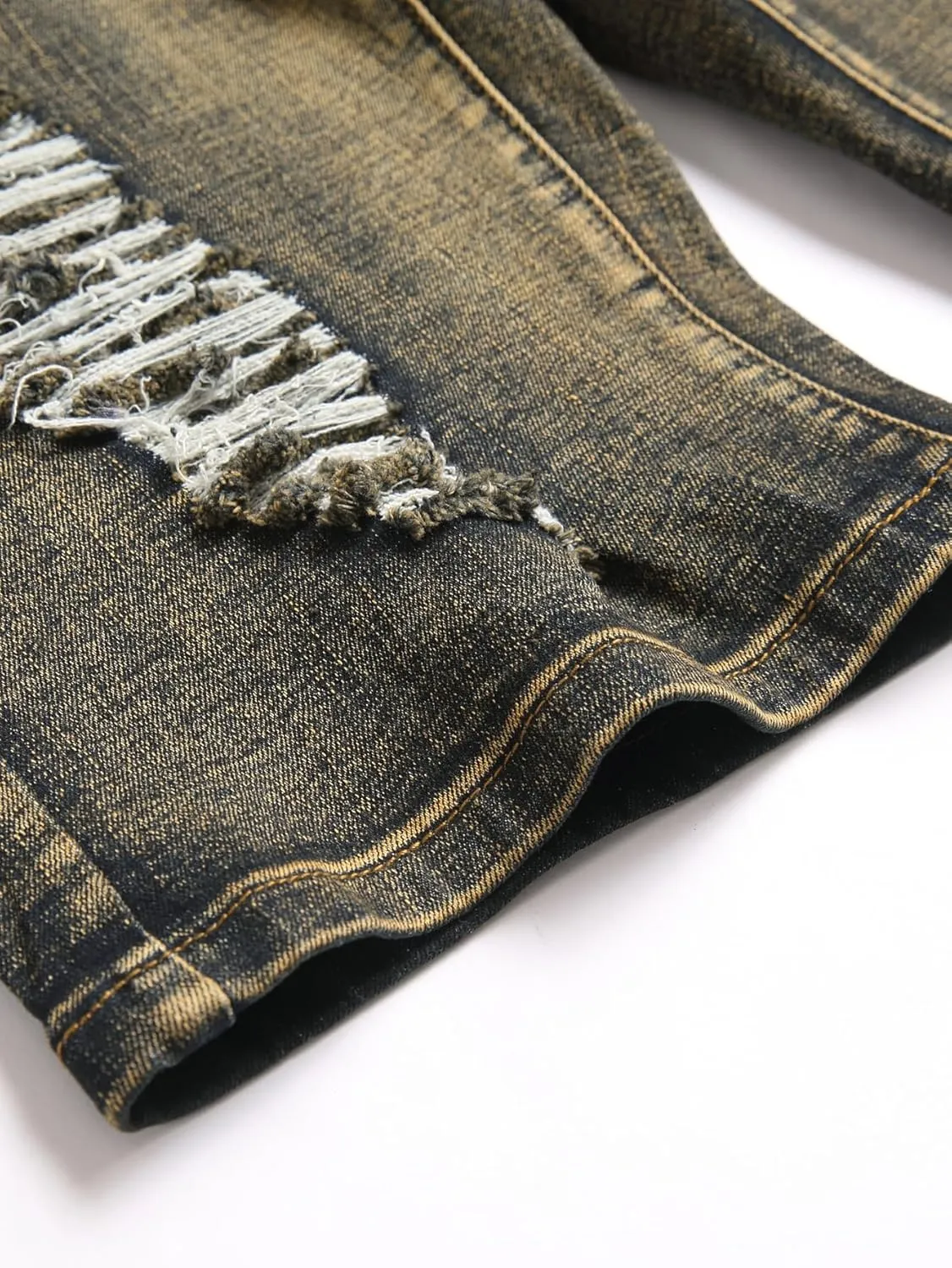 Men's Ripped Denim Shorts - Distressed Slim Fit Jean Shorts for Men, Casual Straight Fit Summer Ripped Shorts