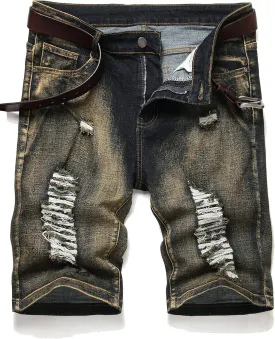 Men's Ripped Denim Shorts - Distressed Slim Fit Jean Shorts for Men, Casual Straight Fit Summer Ripped Shorts