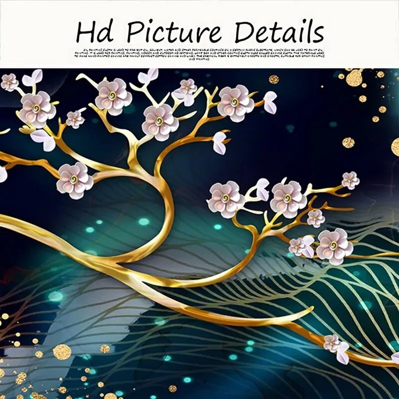 Modern Abstract Auspicious Golden Deer Geometric Landscape Wall Art Wide Format Canvas Print For Above The Sofa, Above The Bed